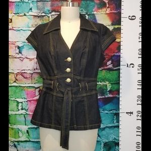 Bisou Bisou Dark Stretch Denim Peplum Top